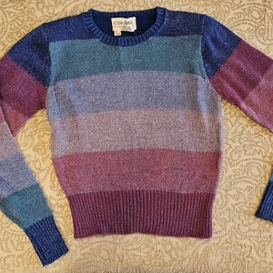 COLLAGE VINTAGE 80'S STYLE ACRYLIC COLORFUL STRIPED SWEATER.  GIRL'S SIZE L.